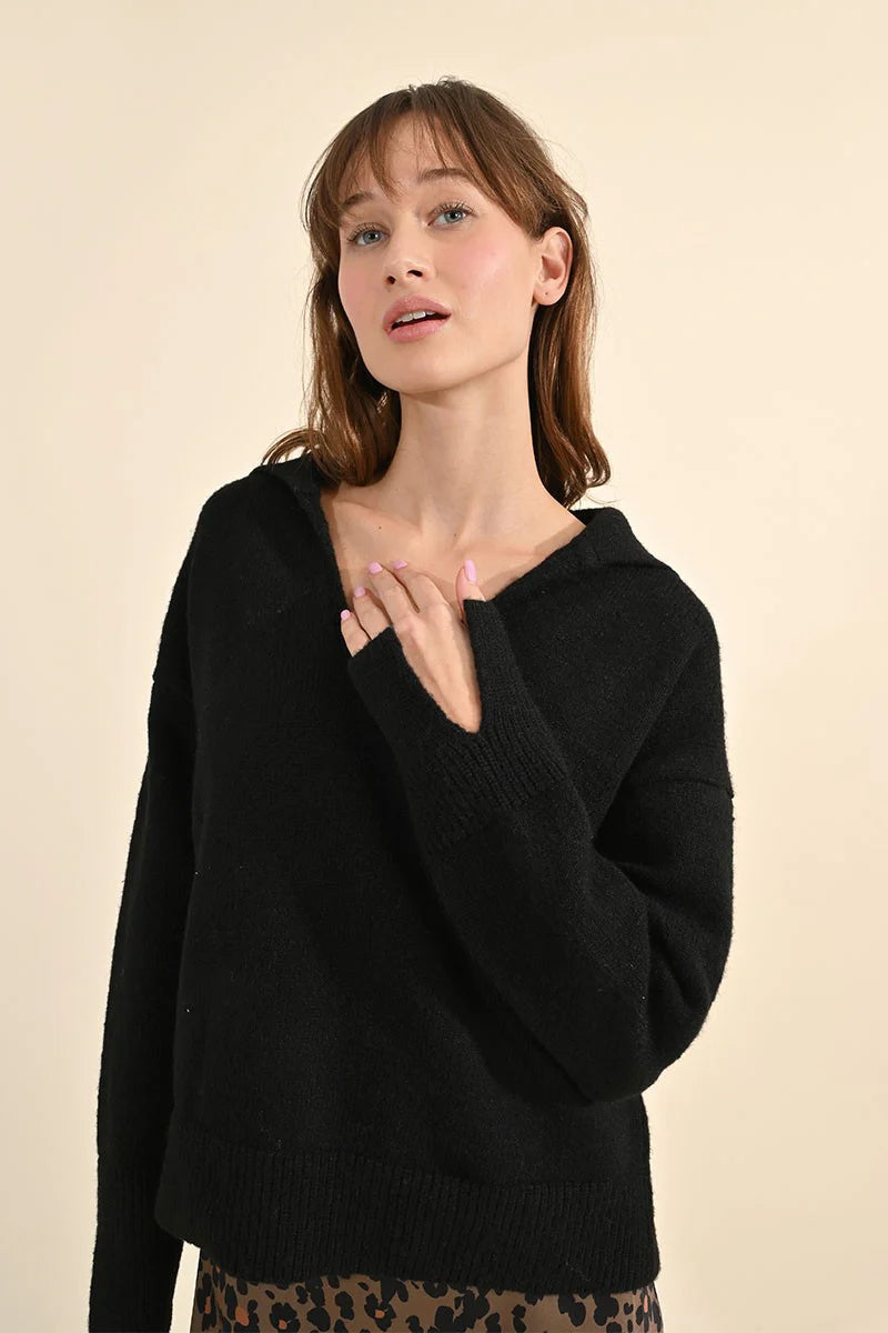 Collared Slub Sweater Black