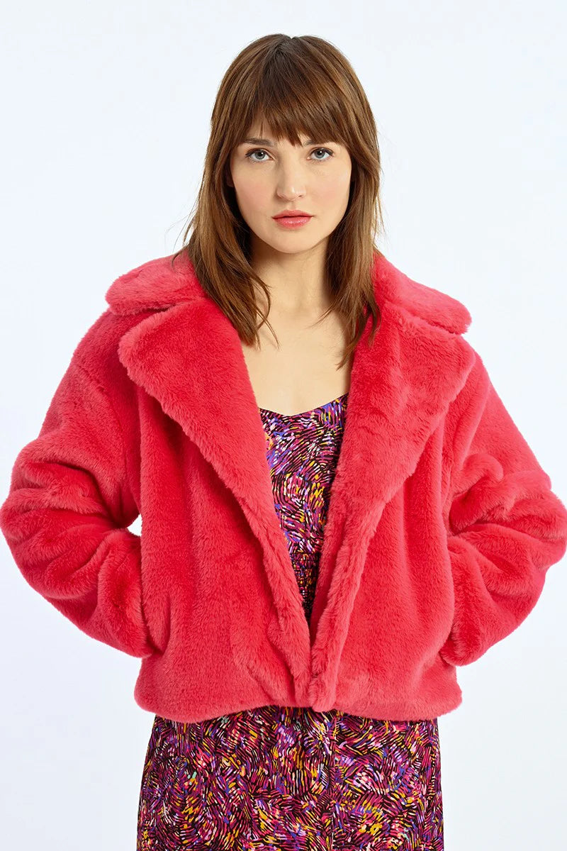 Faux Fur Jacket Fuchsia