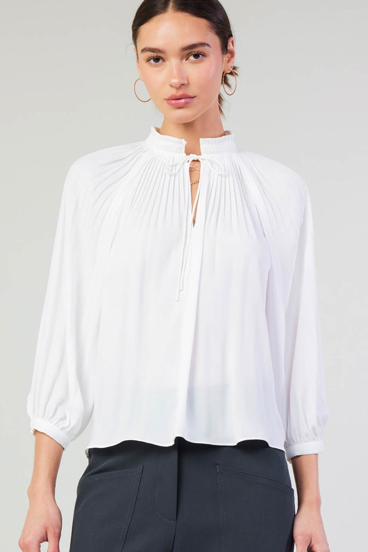 3/4 Sleeve Split Neck Top Off White