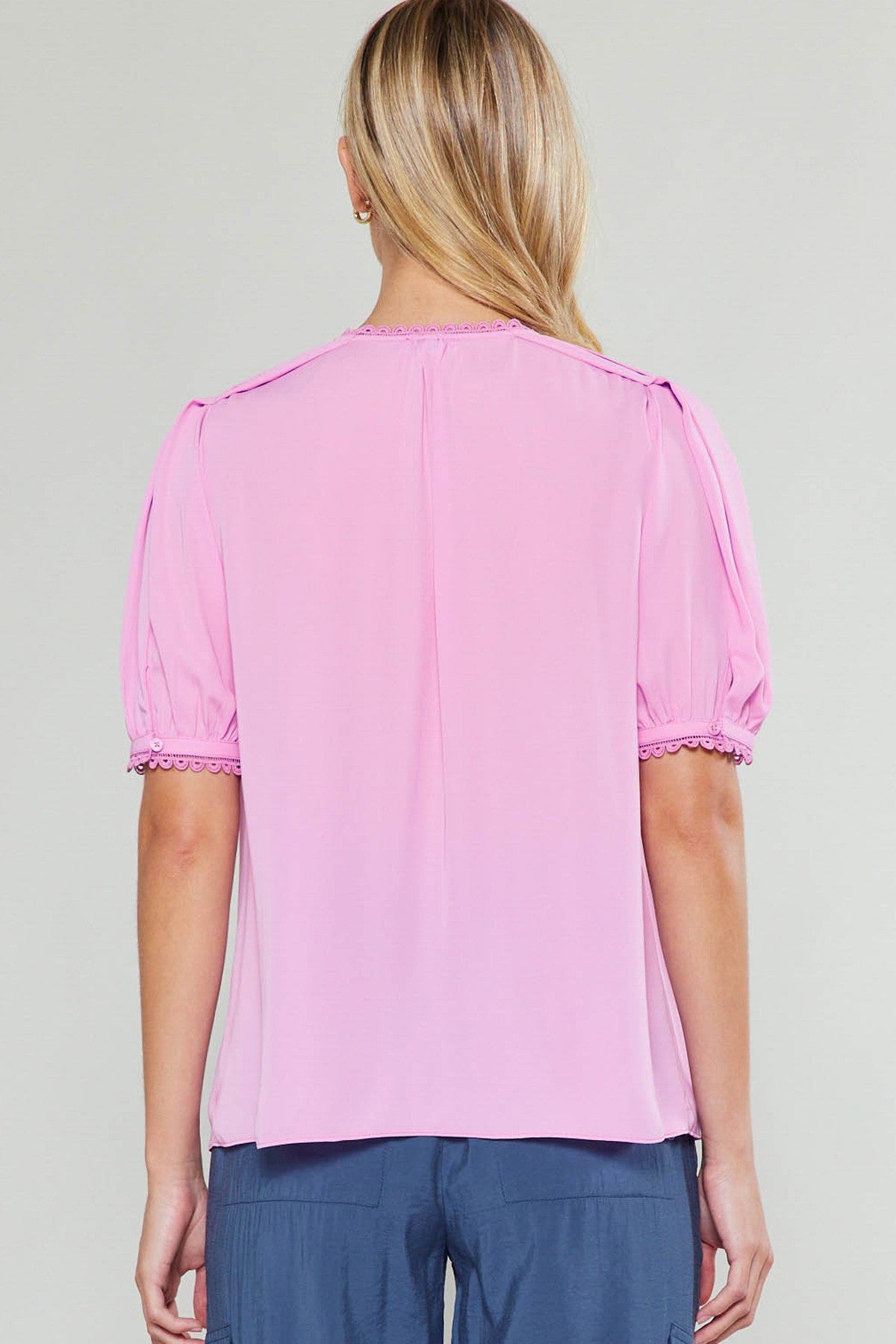 V-Neck Blouse with Lace Trim Orchid