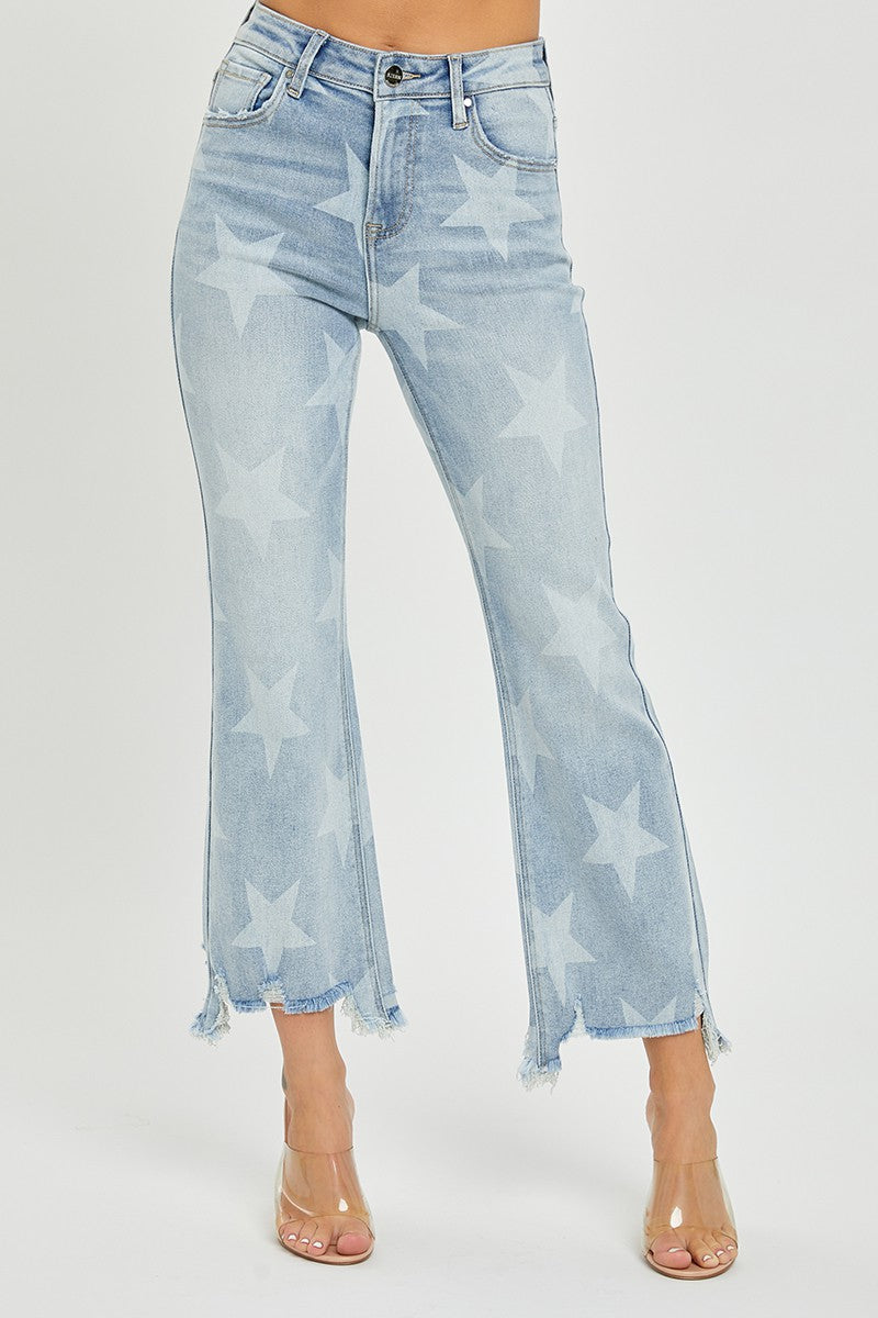 High Rise Star Printed Jeans Light