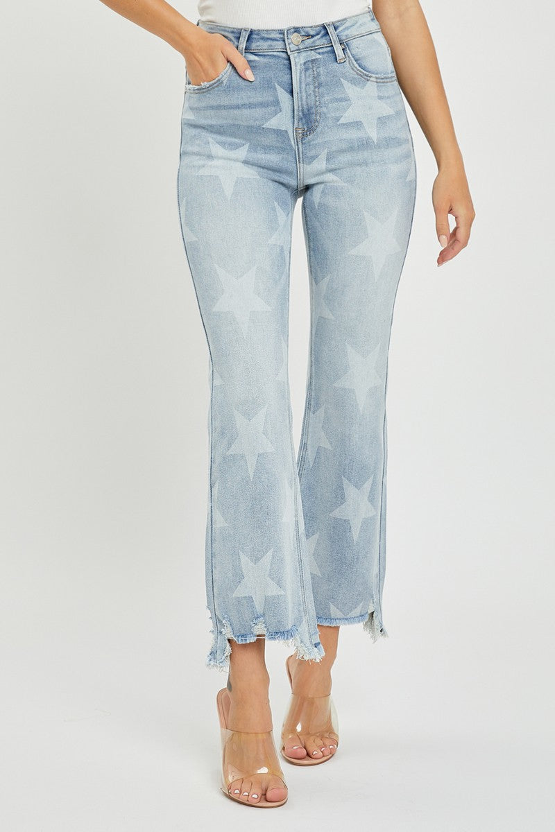 High Rise Star Printed Jeans Light