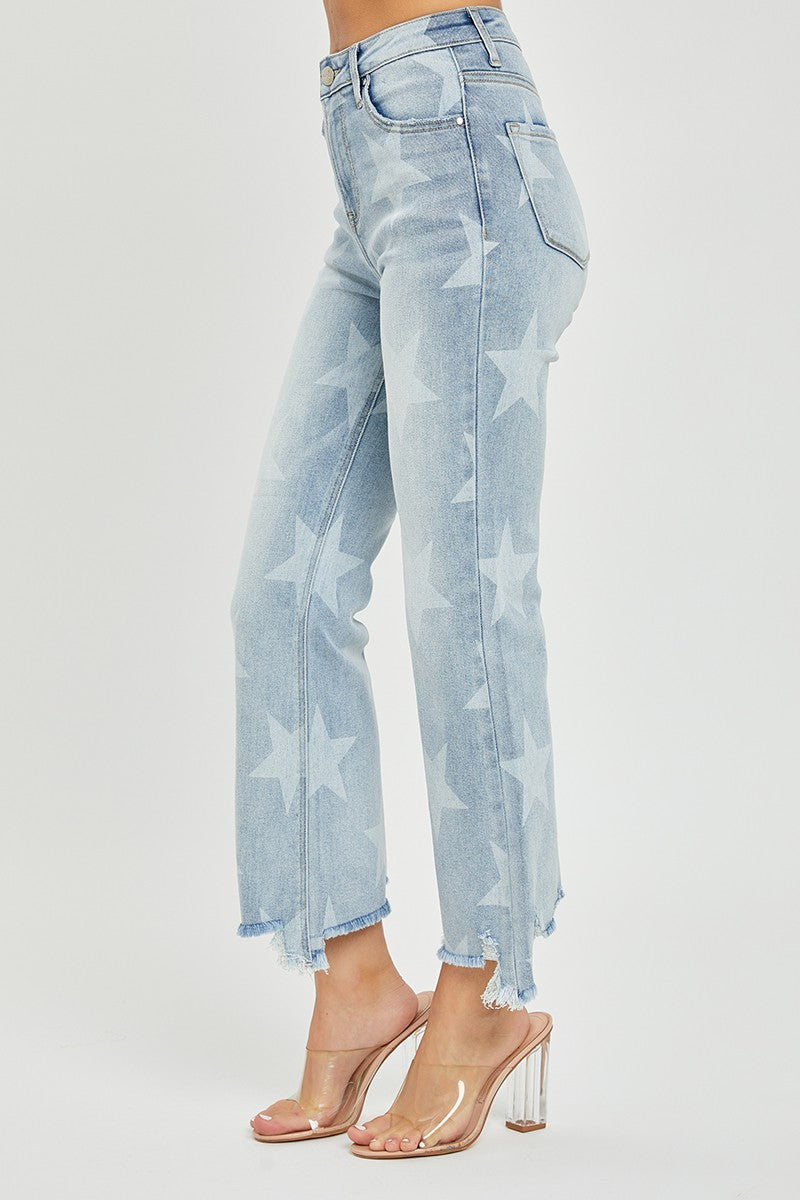 High Rise Star Printed Jeans Light