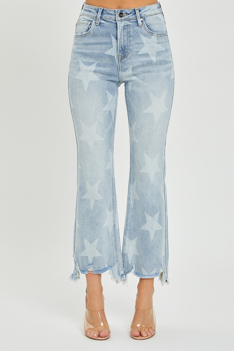 High Rise Star Printed Jeans Light