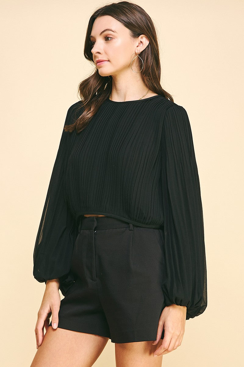 Nefler Pleated Blouse | Black