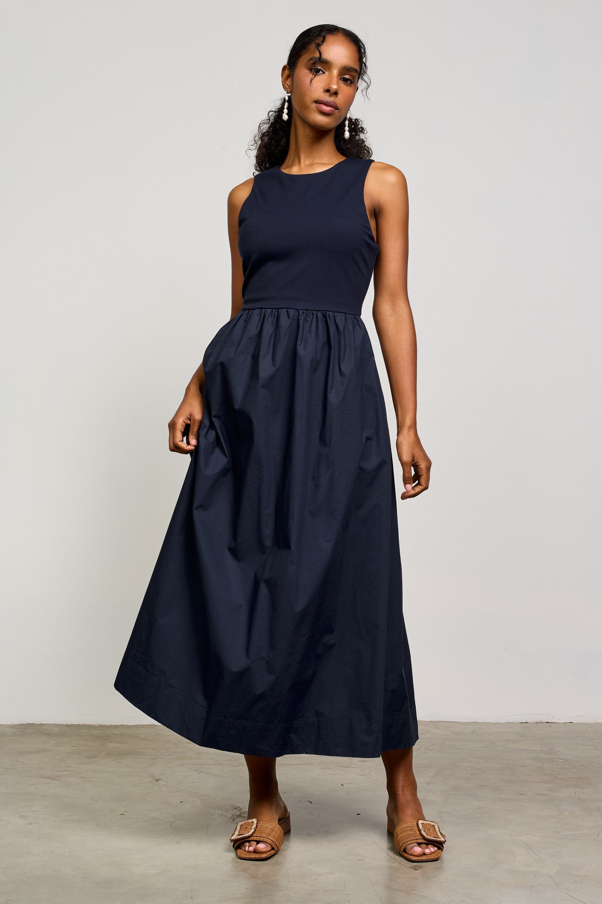 Mixed Media Tank Dress | Navy