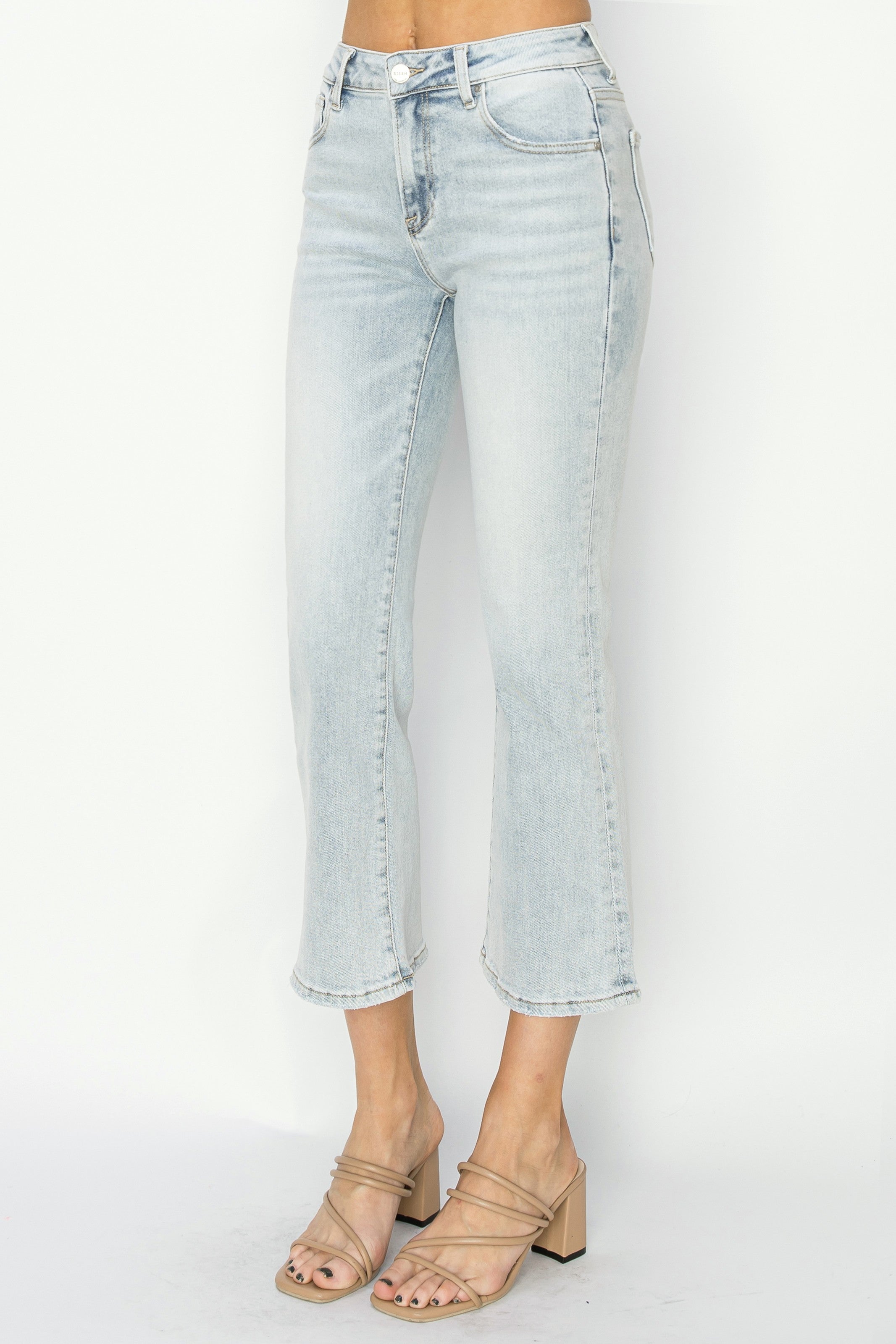 Mid Rise Crop Flare Jeans Light