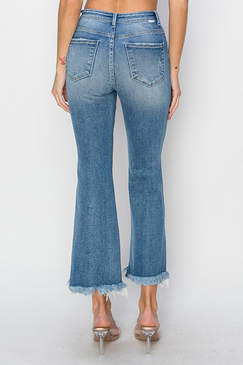 High Rise Crop Fray Flare Jeans Medium