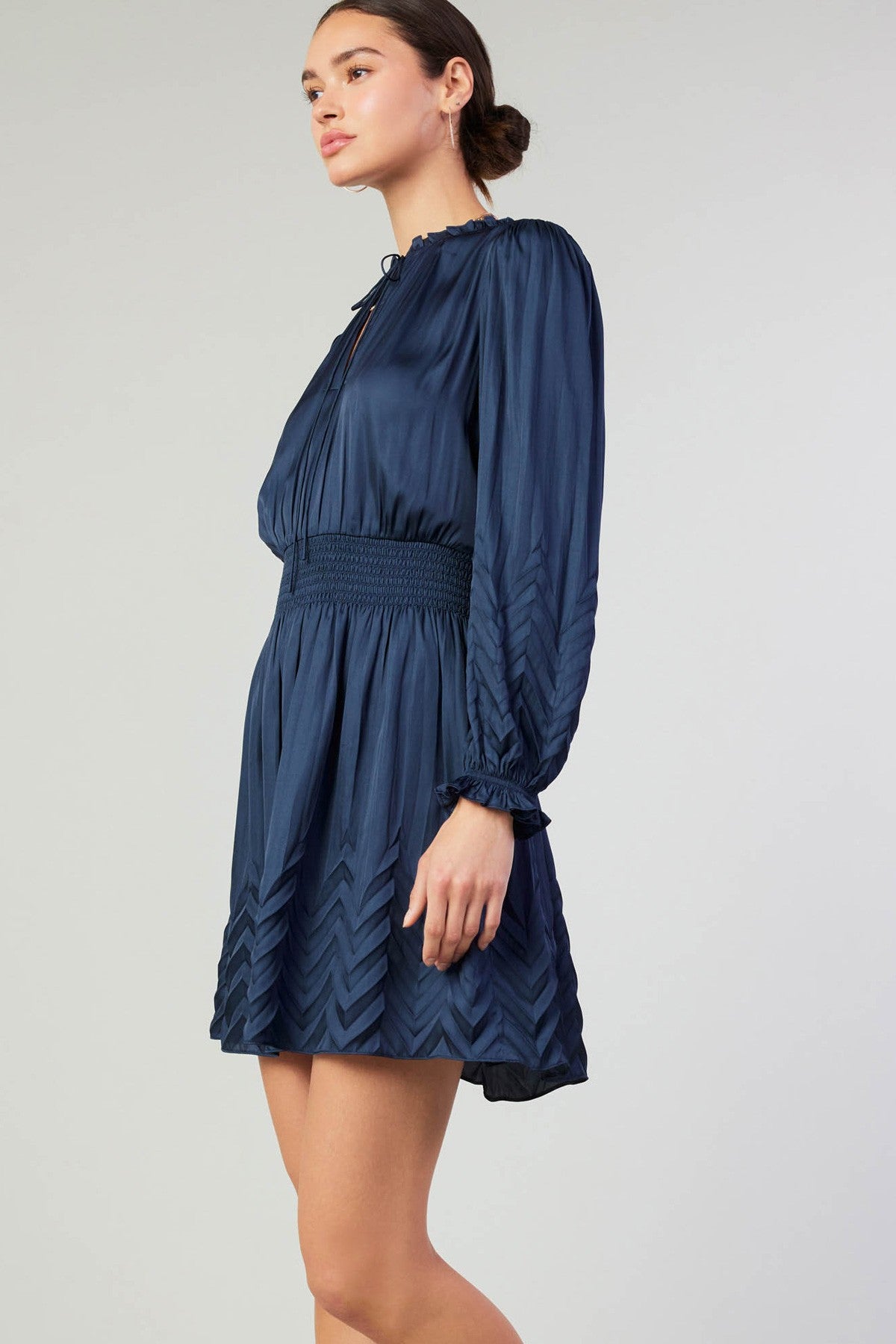 Chevron Pleated Dress Navy