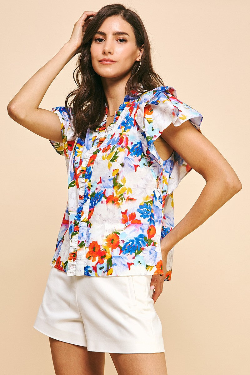 Printed Ruffle Top