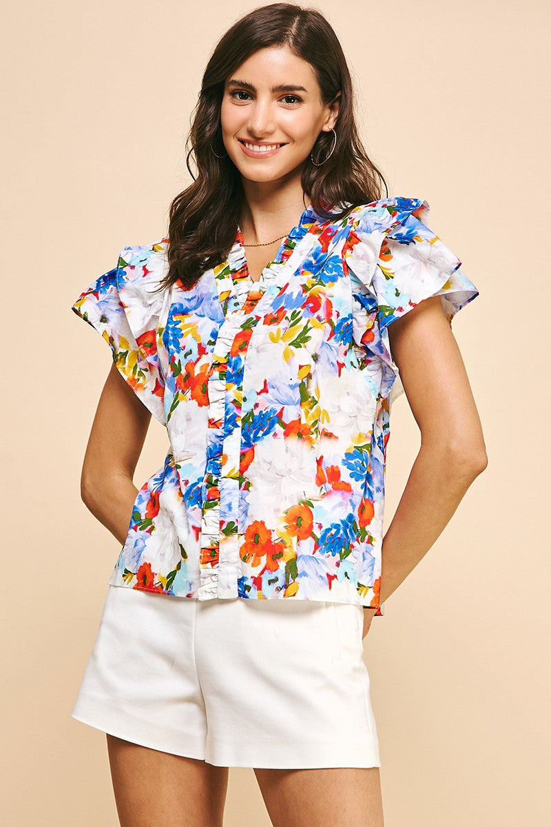 Printed Ruffle Top