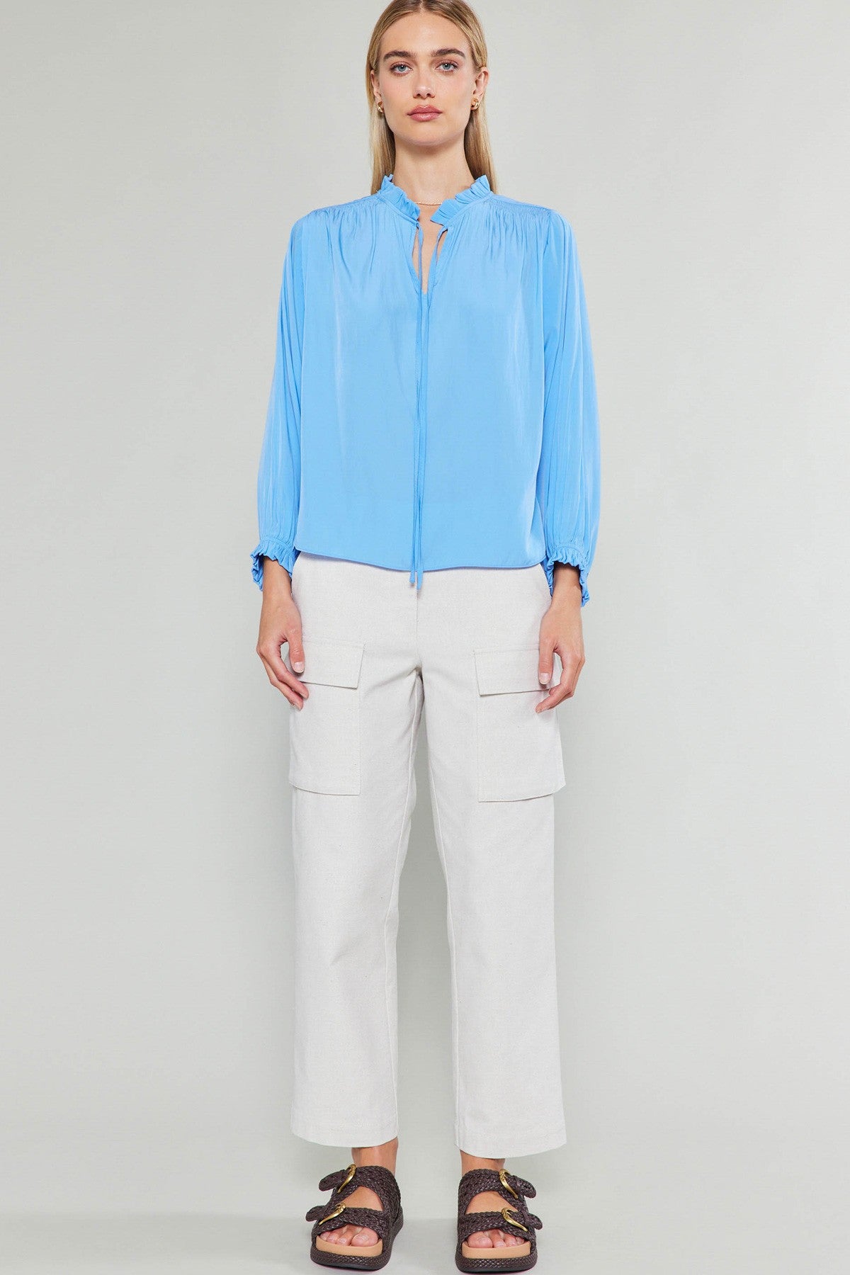 3/4 Sleeve Dolman Blouse Aero Blue