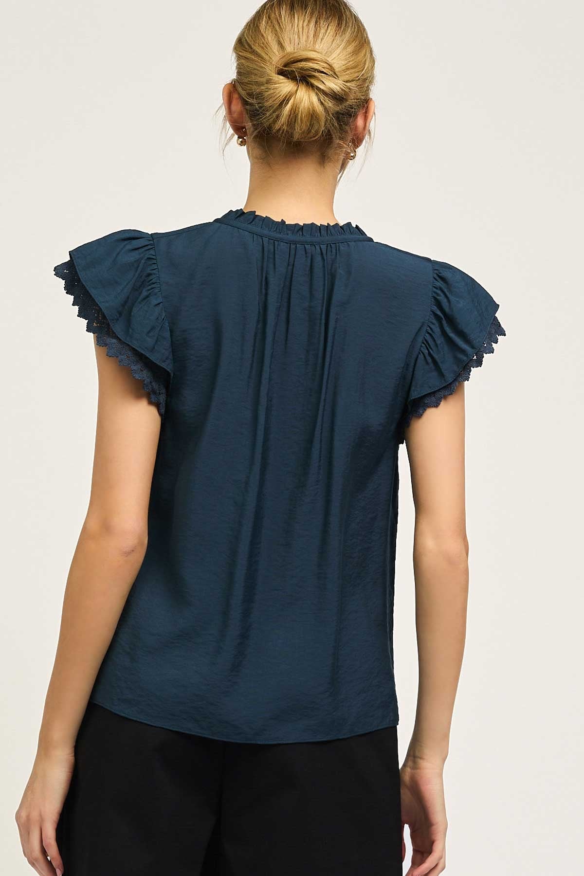 Colette Flutter Sleeve Blouse | Navy