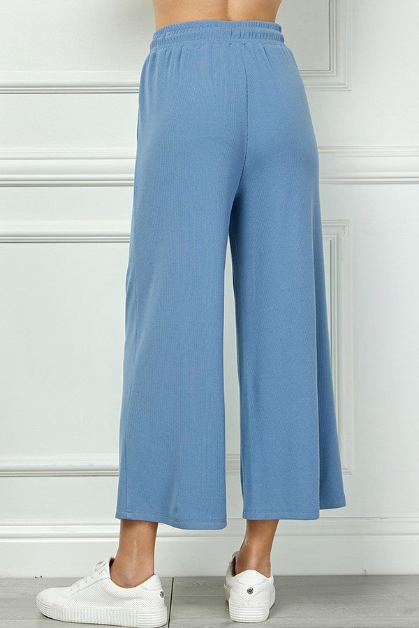 Blue Fleece Set: Collared Top and Crop Pants