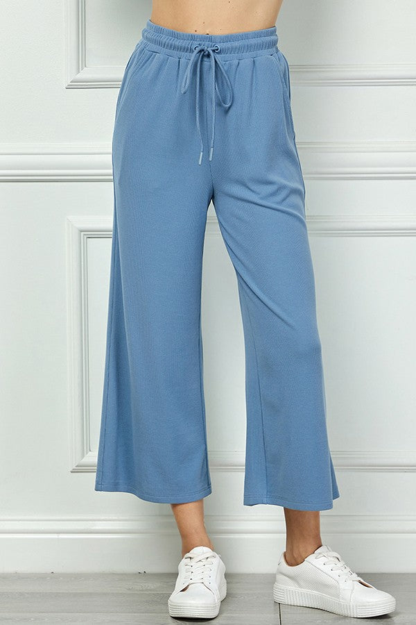 Blue Fleece Set: Collared Top and Crop Pants