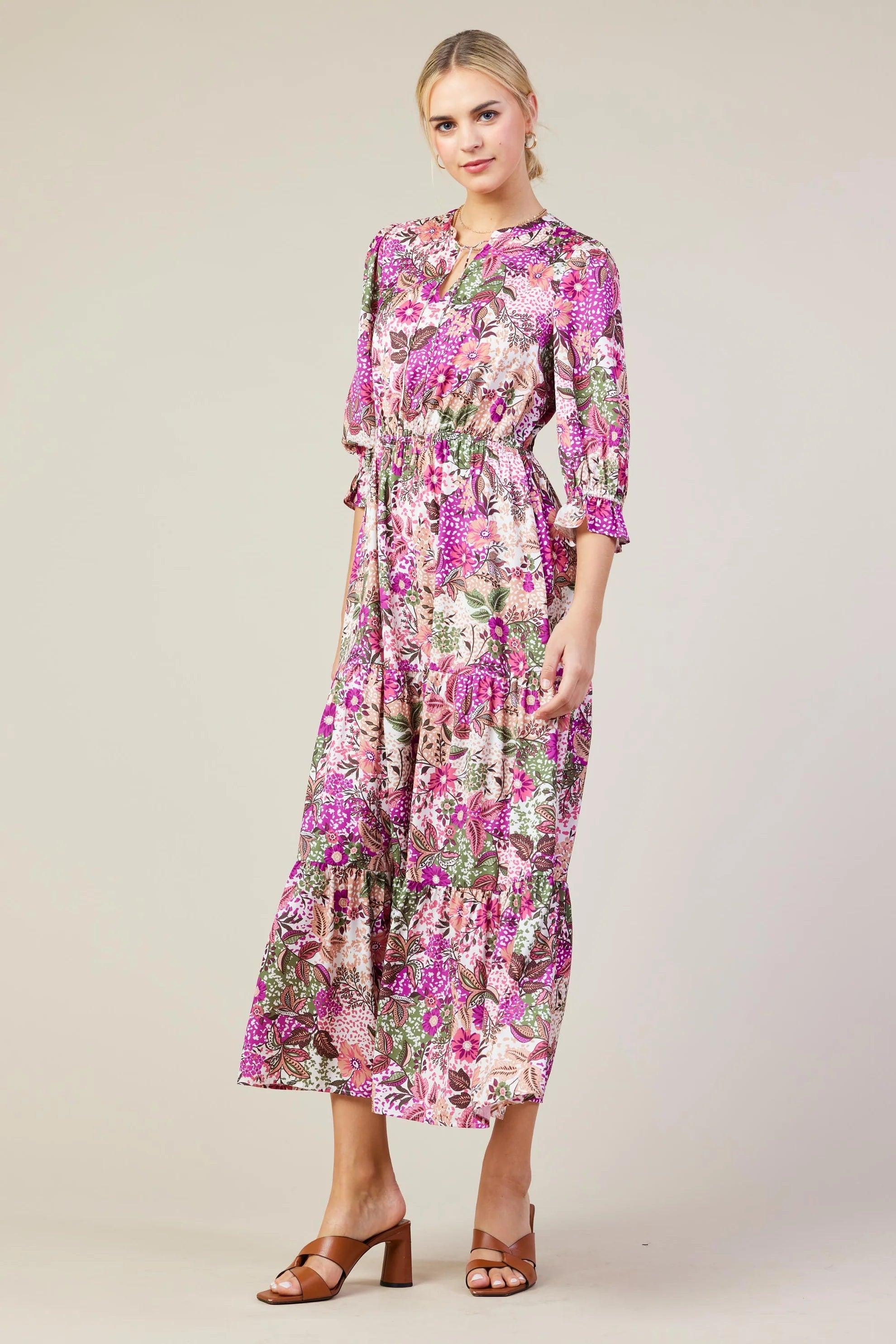 Split Neck Maxi Dress | Orchid Multi