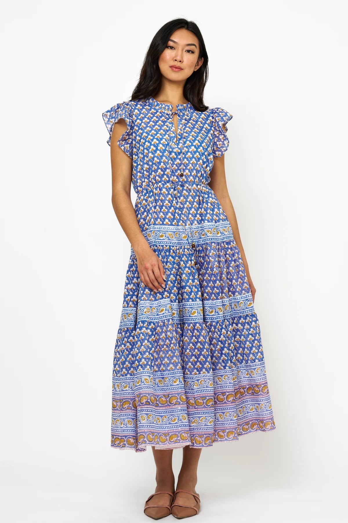 Cinched Flirty Midi Dress Clover Blue