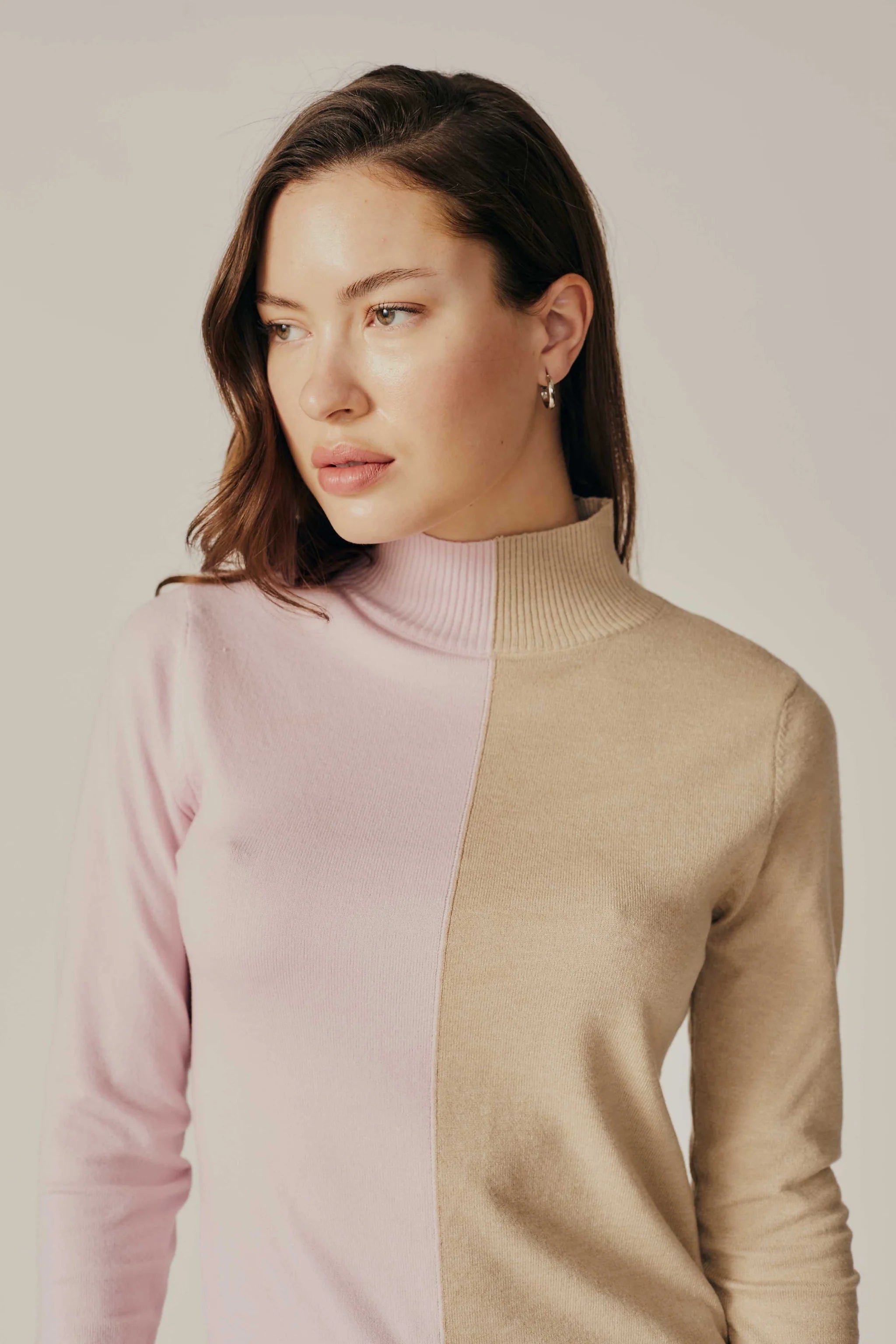 Silene Colorblock Sweater Tan/Pink