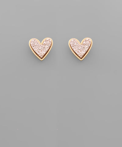 Metallic Druzy Heart Earrings | Rose Gold