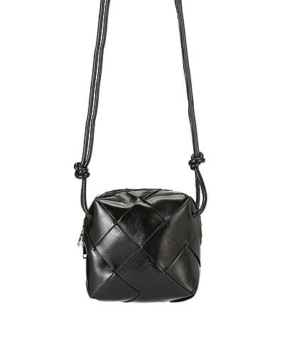 Square Woven Leather Crossbody | Black