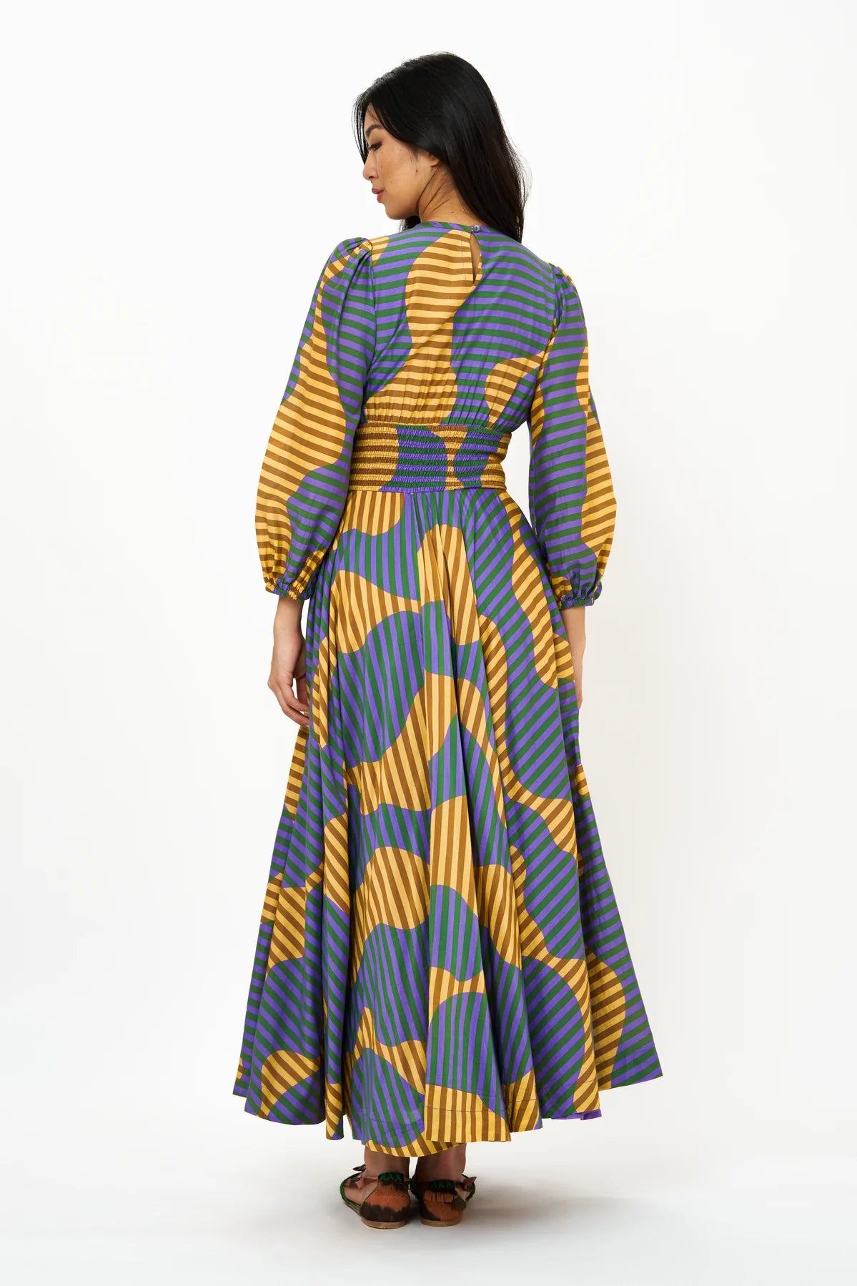 Crew Neck Smocked Waist Maxi Dress Haring Saffron