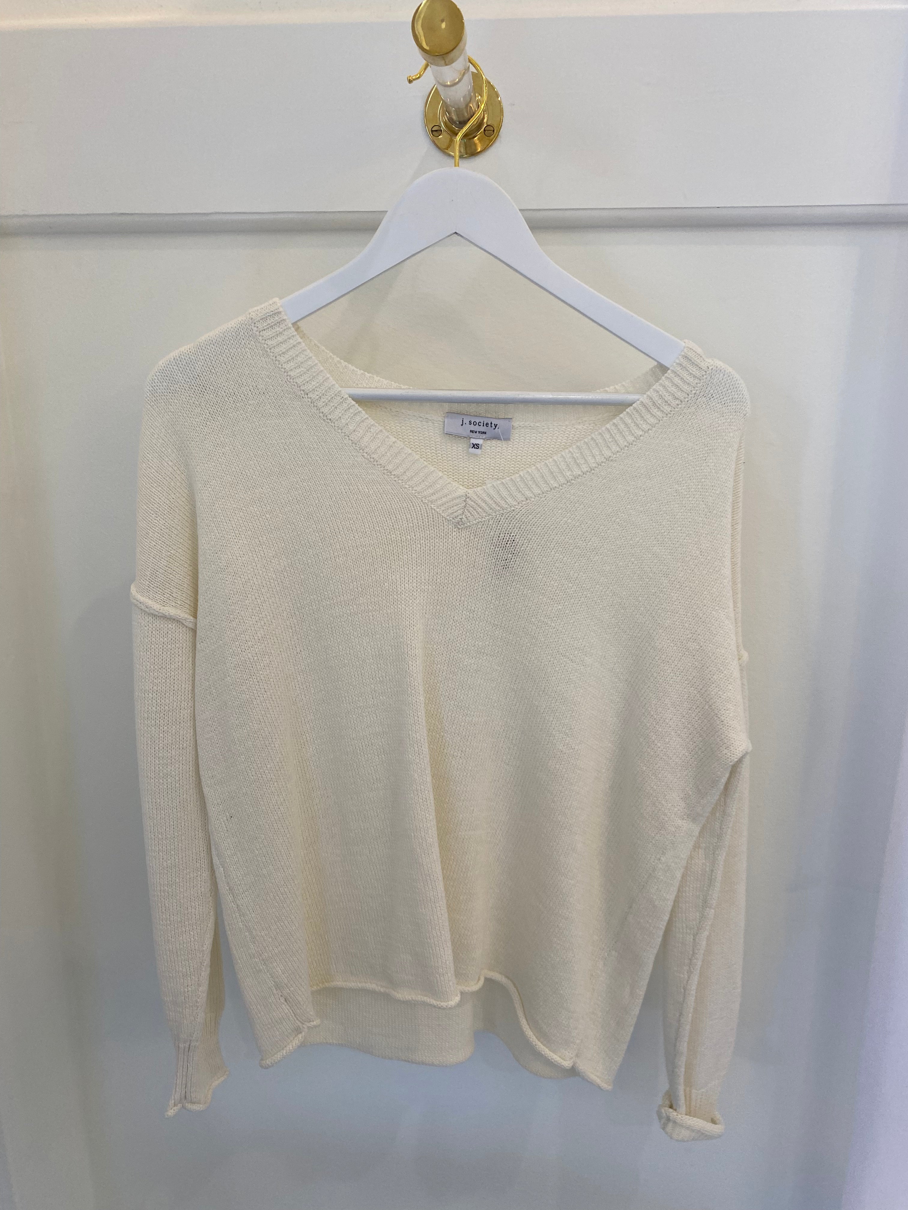 V-Neck Drop Shoulder Sweater White