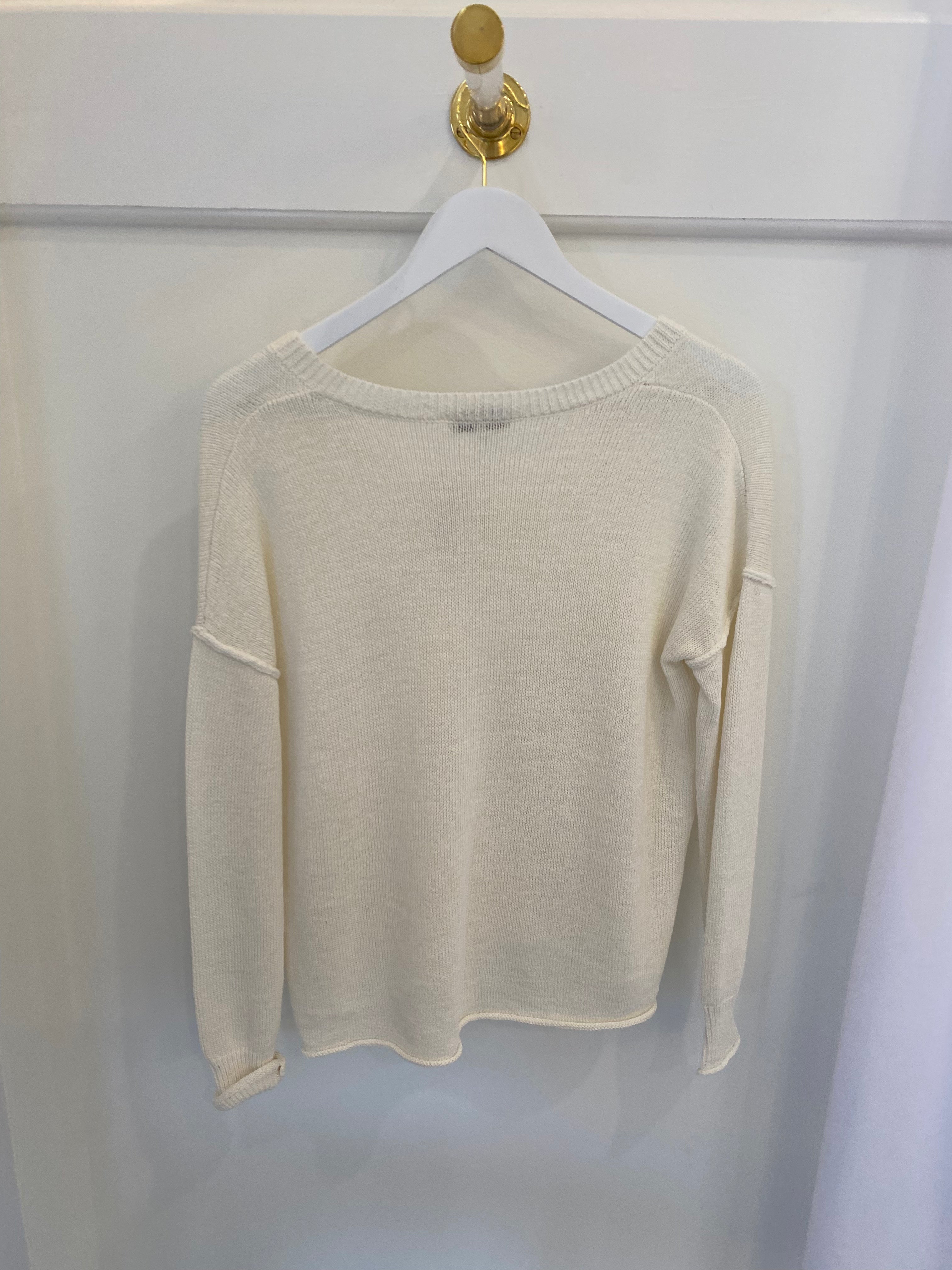 V-Neck Drop Shoulder Sweater White