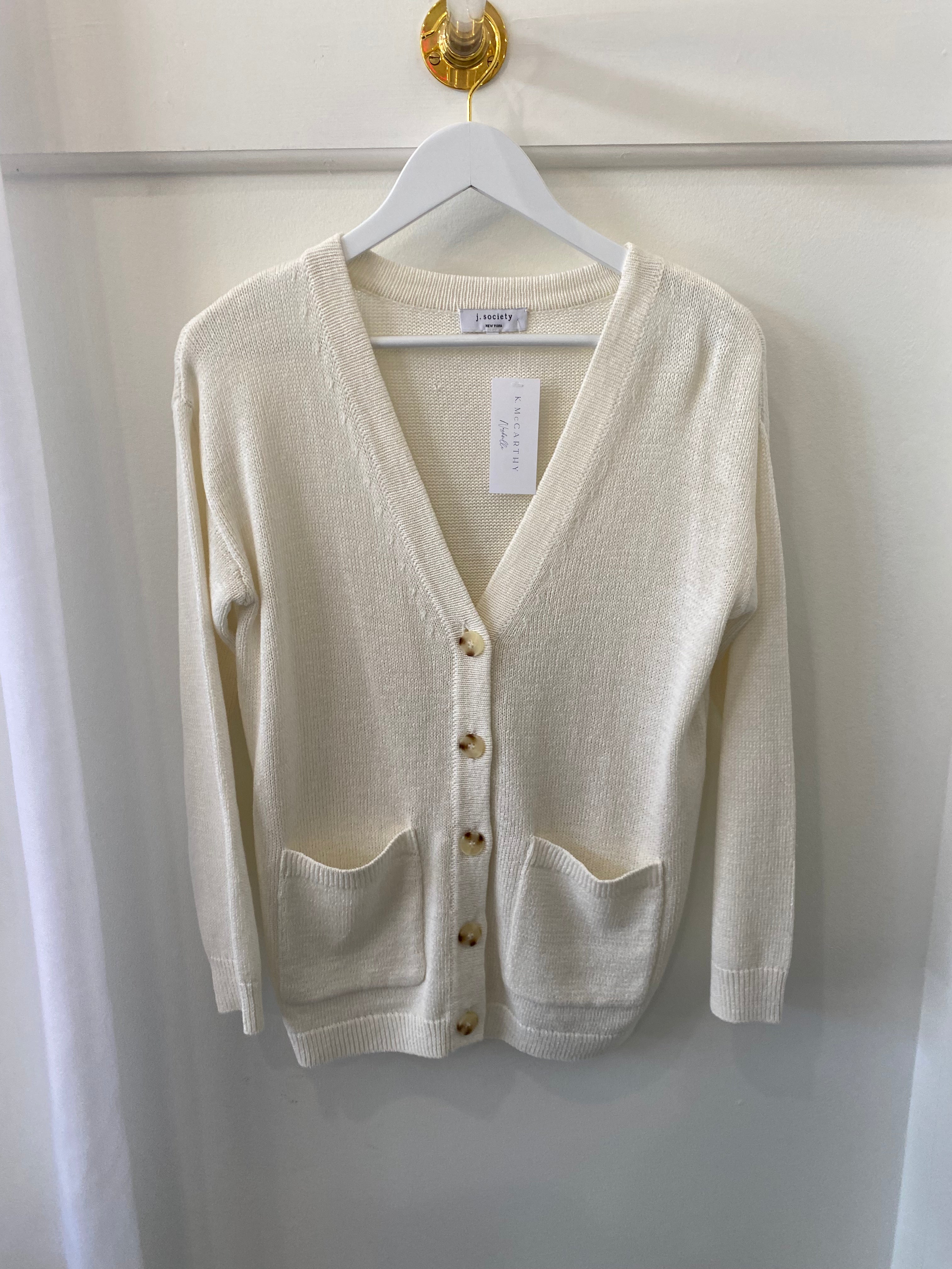 Pocket V-Neck Cardigan White