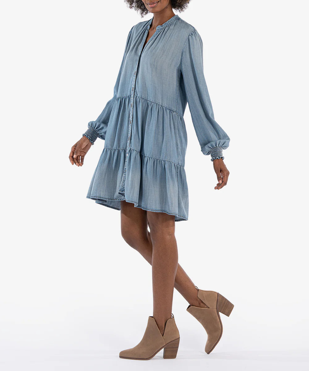 Talullah Tiered L/S Dress Medium Wash