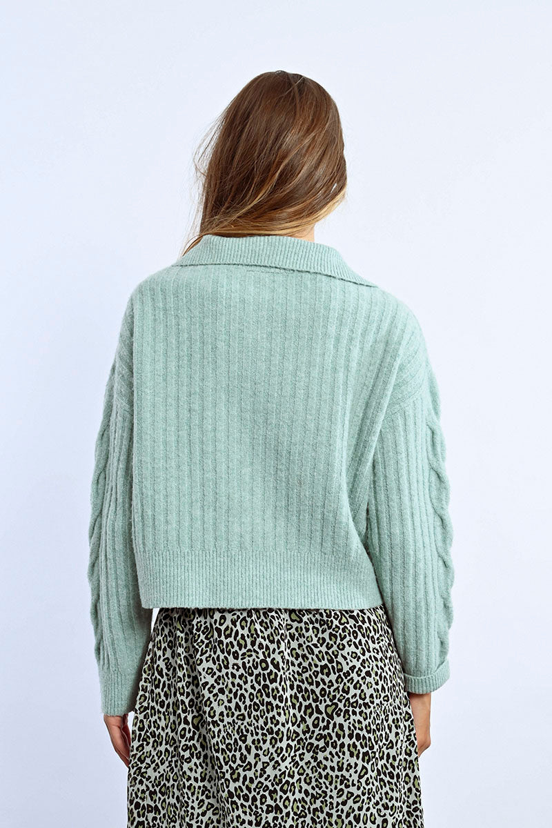 Sequin Quarter Zip Sweater Mint