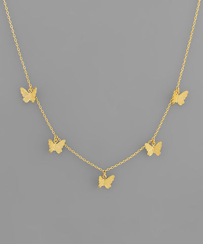 Five Butterfly Necklace Textured Gold
