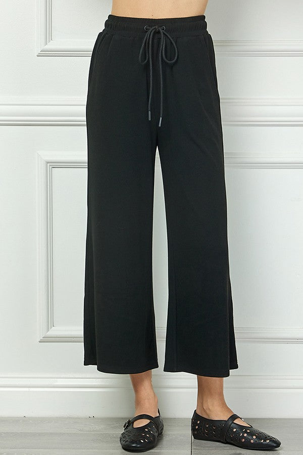 Black Fleece Set: Collared Top and Crop Pants