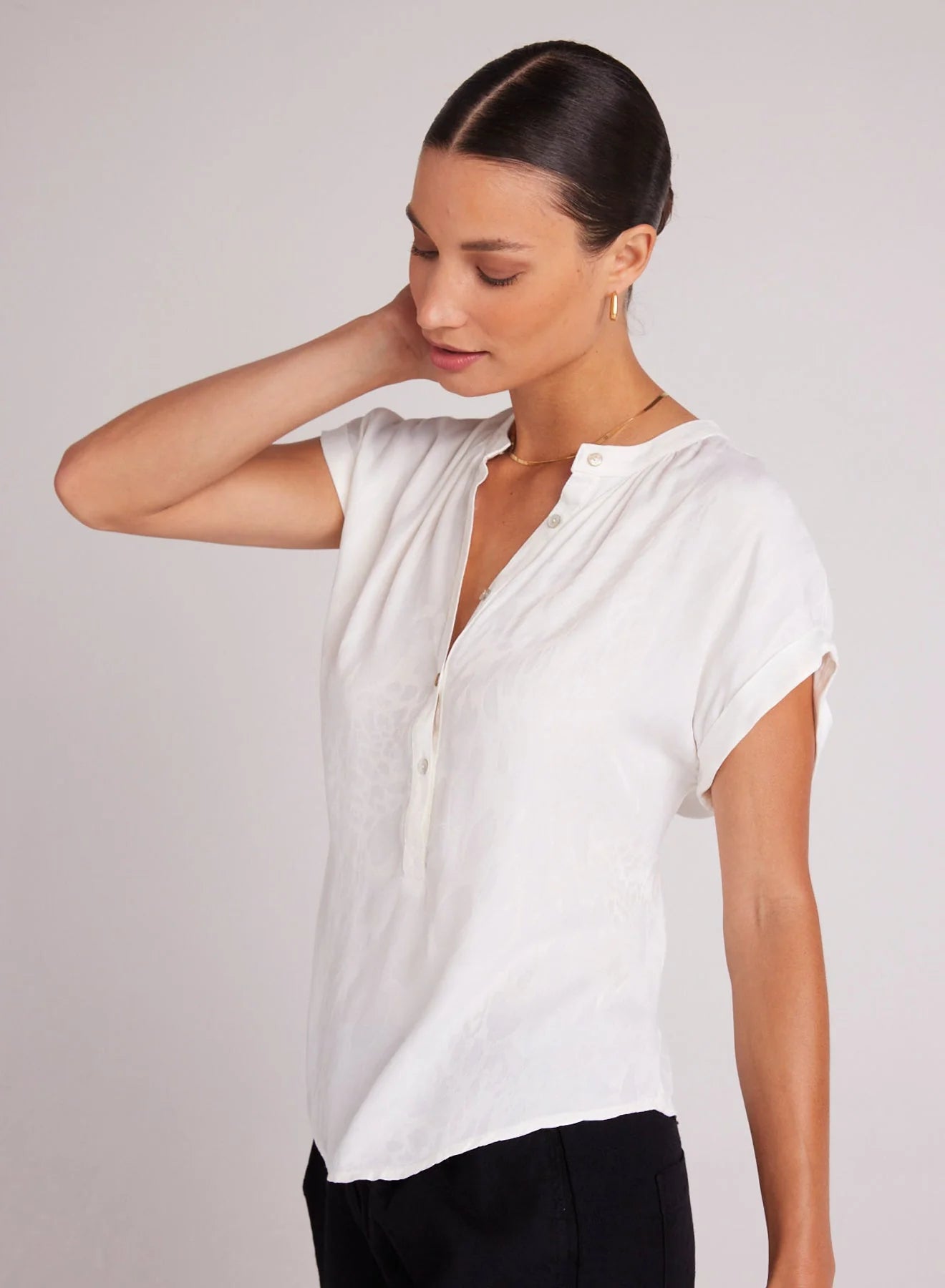 Cap Sleeve Henley Off White