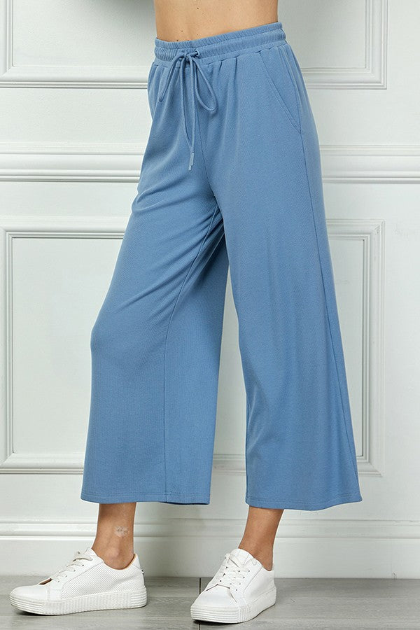 Blue Fleece Set: Collared Top and Crop Pants