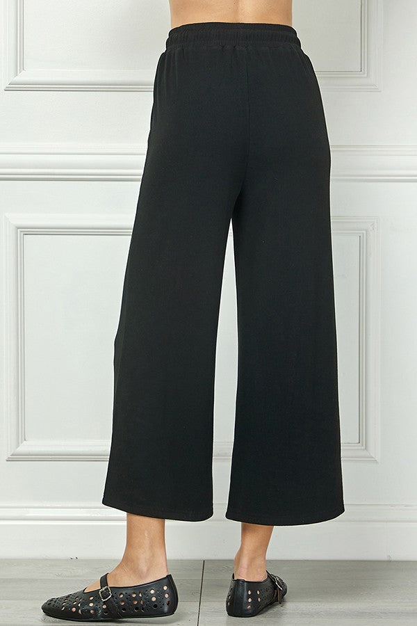 Black Fleece Set: Collared Top and Crop Pants