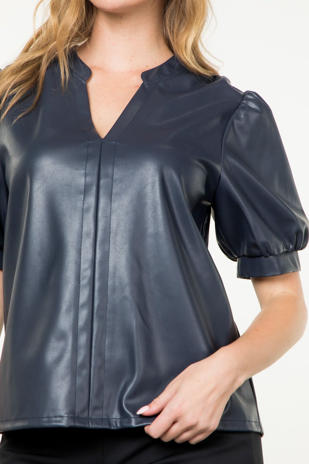 Acey Top Navy Faux Leather