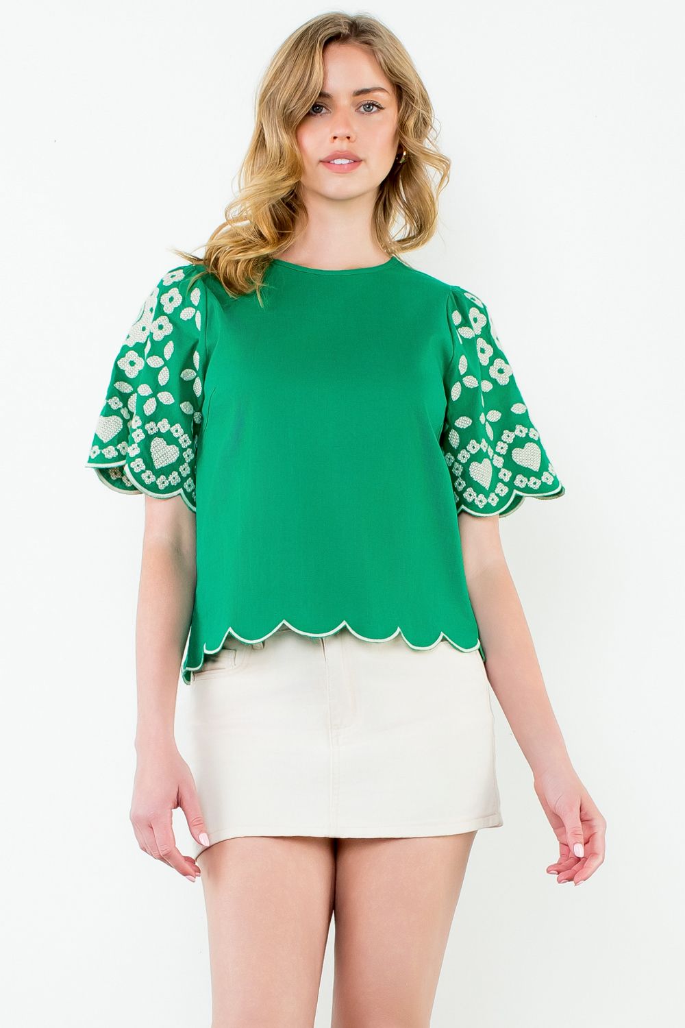 Marquin Embroidered Detail Blouse | Green