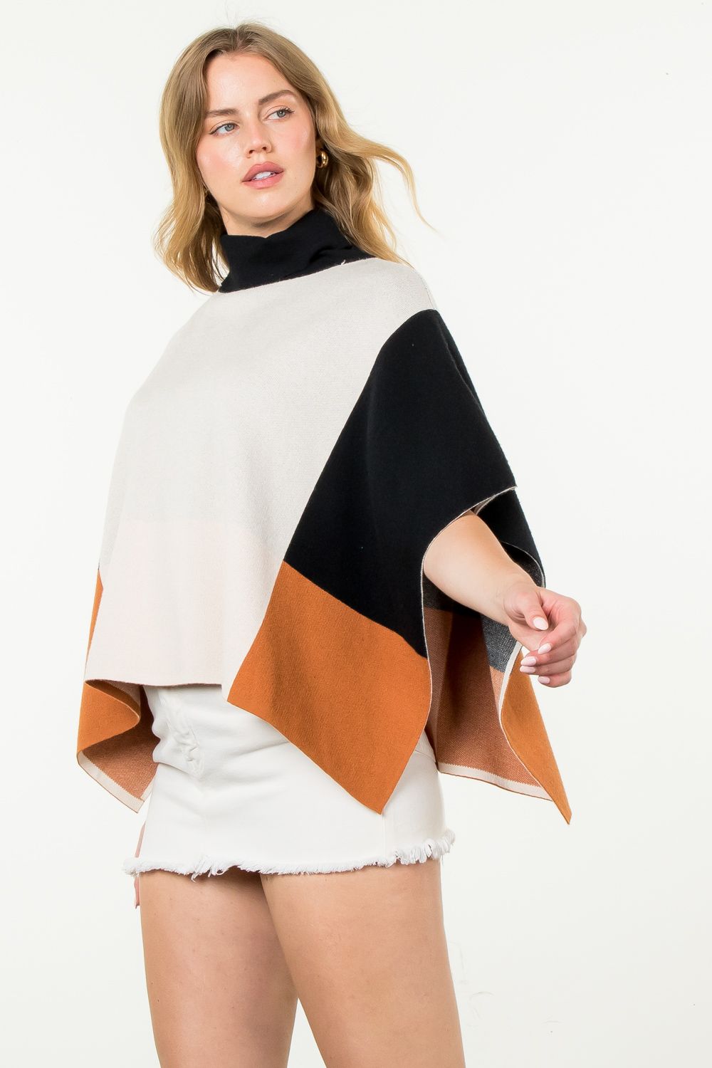 Colorblock Poncho | Cream