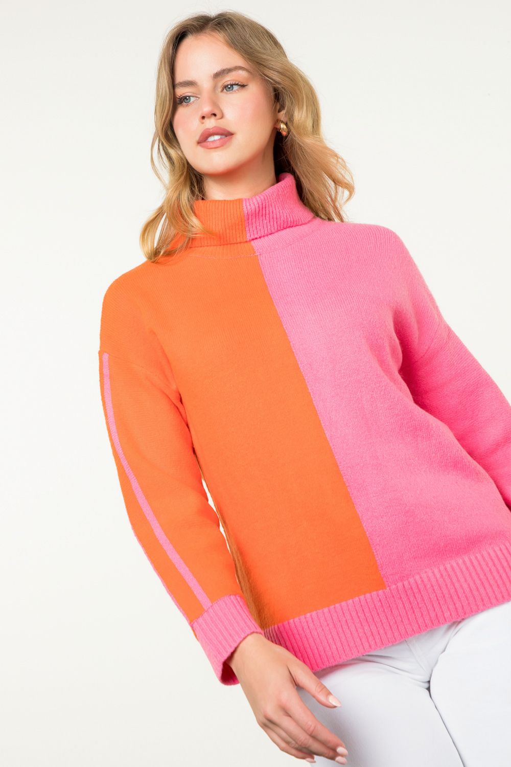 Colorblock Turtleneck Sweater