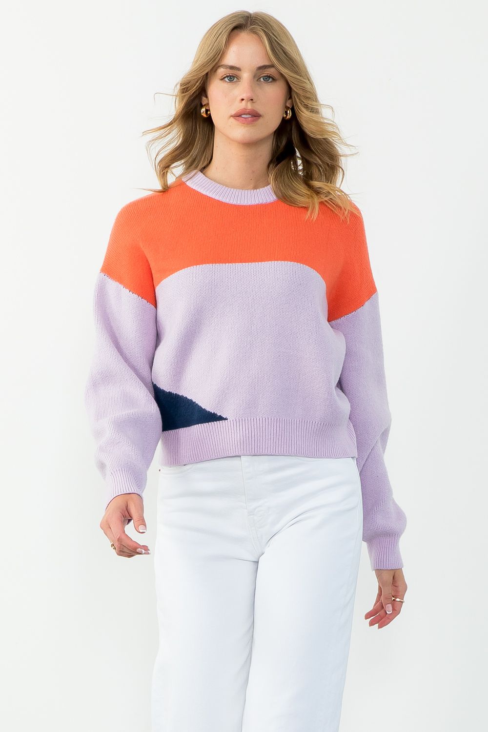 Orange + Purple Color Block Sweater by THML