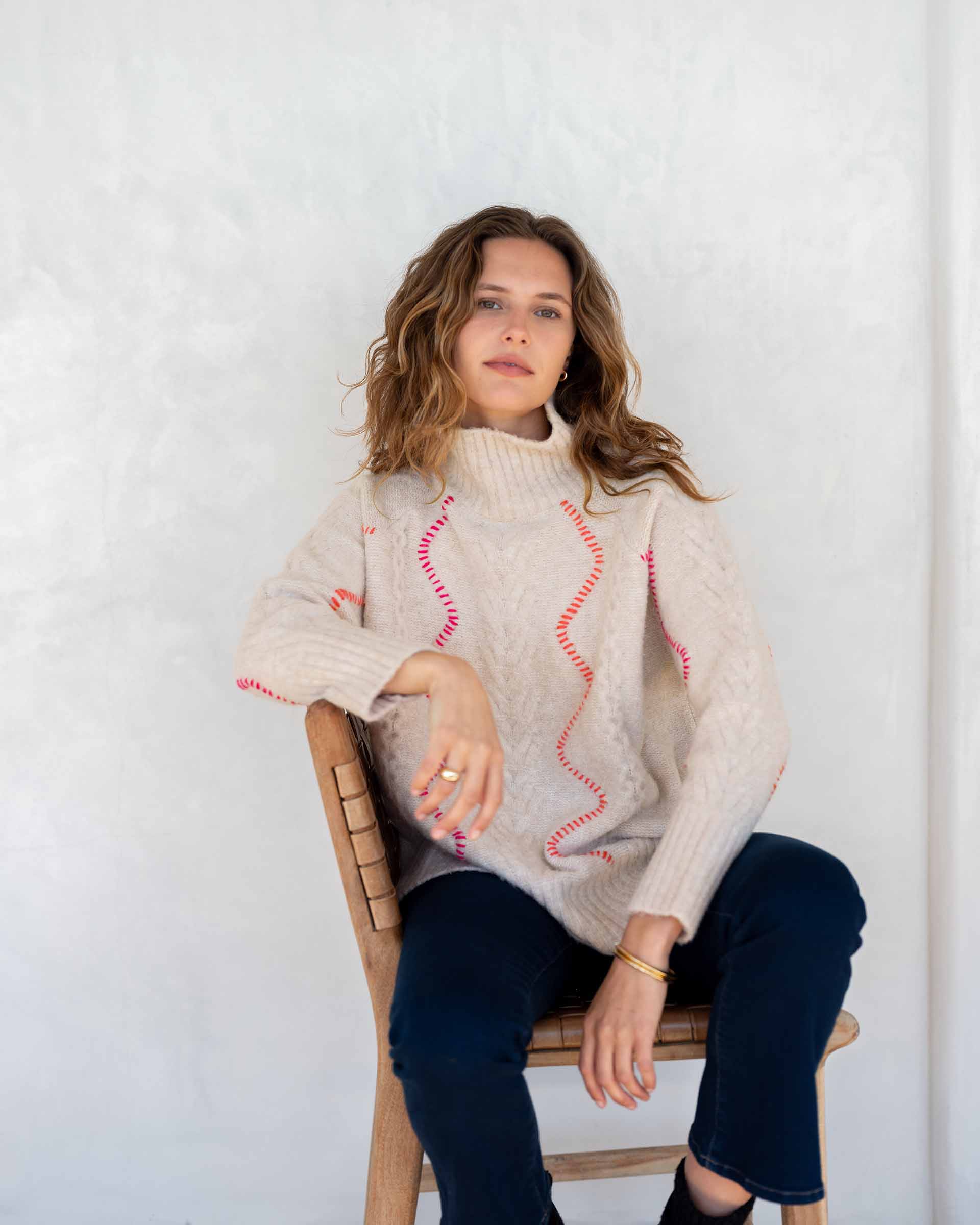 Alpine Sweater I Almond + Pink