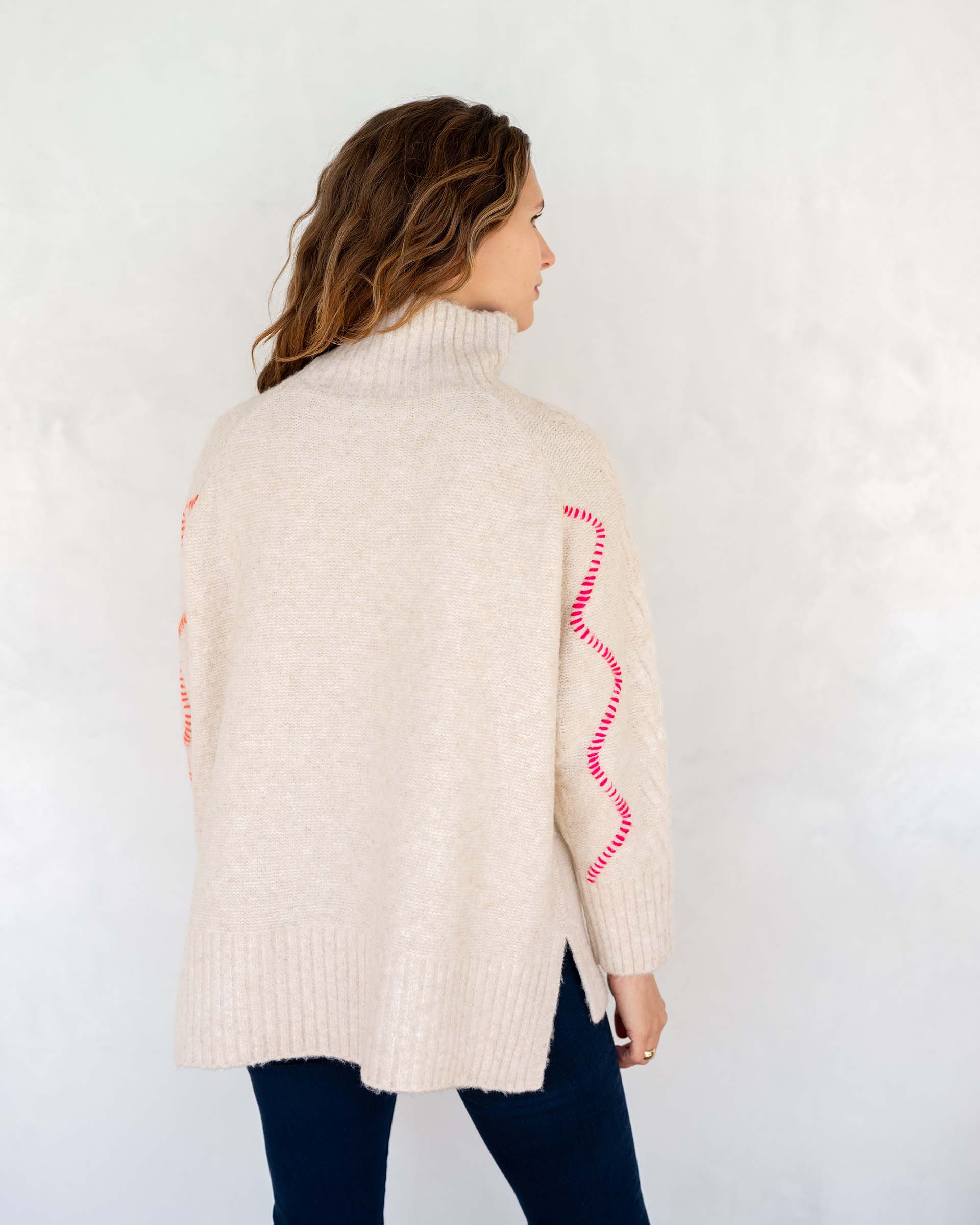 Alpine Sweater I Almond + Pink